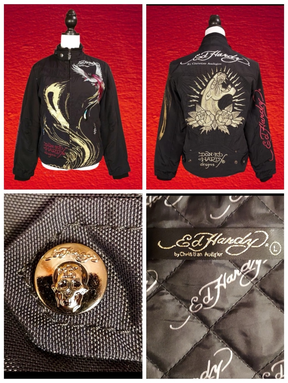 Ed Hardy by Christian Audigier Y2K Retro McBling Embroidered Statement Jacket L